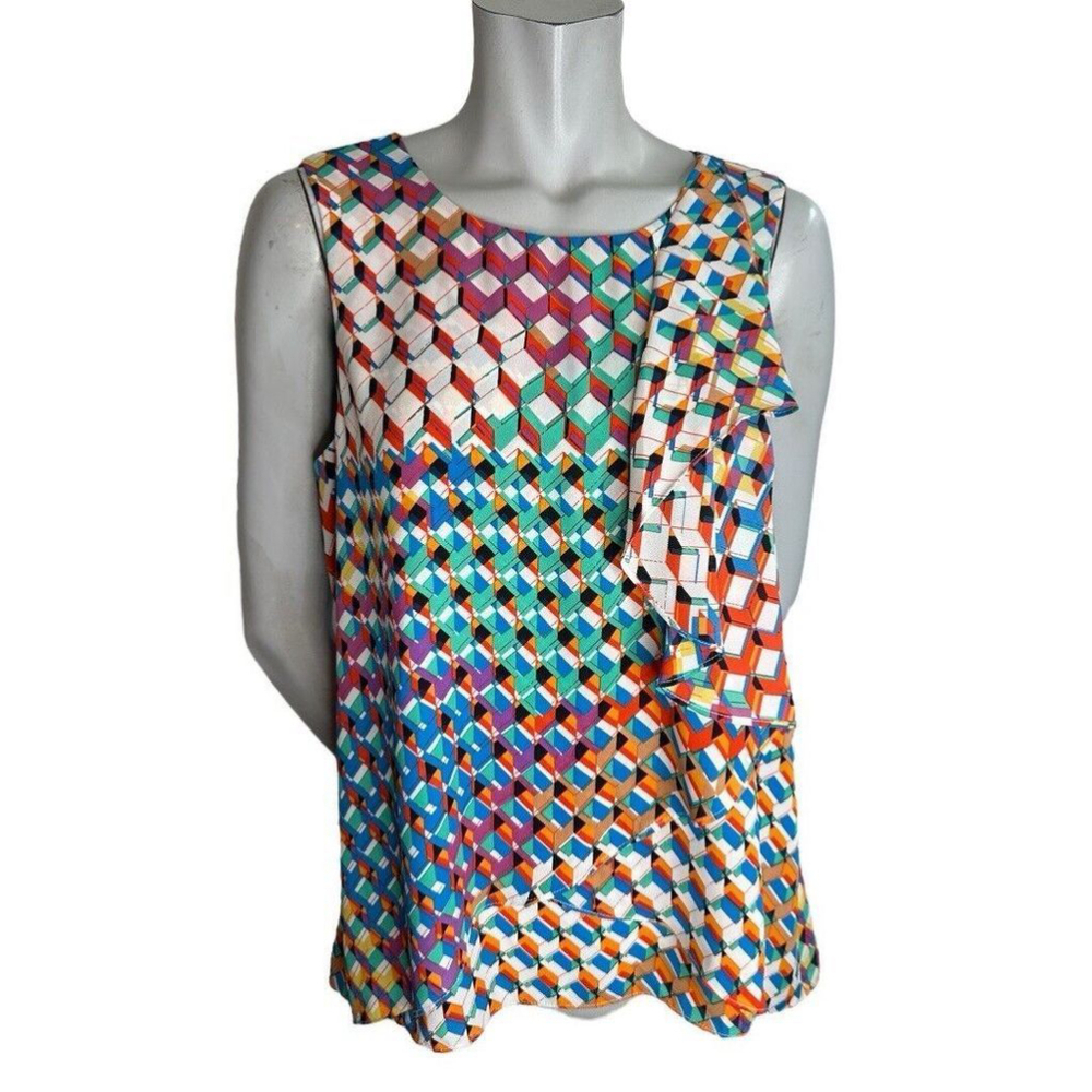 Cartise Womens Colourful Sleeveless Cube Pattern Blouse Size US 6